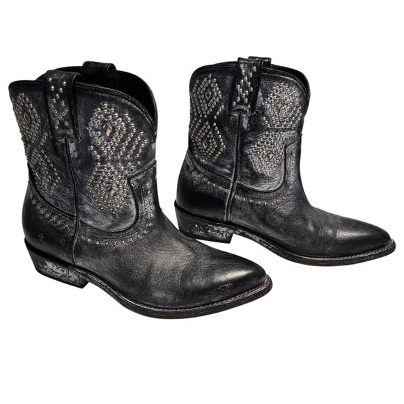 FRYE Shoes - Frye Billy Stud Short Ankle Cowboy Western Boot Black Leather Women Size 8